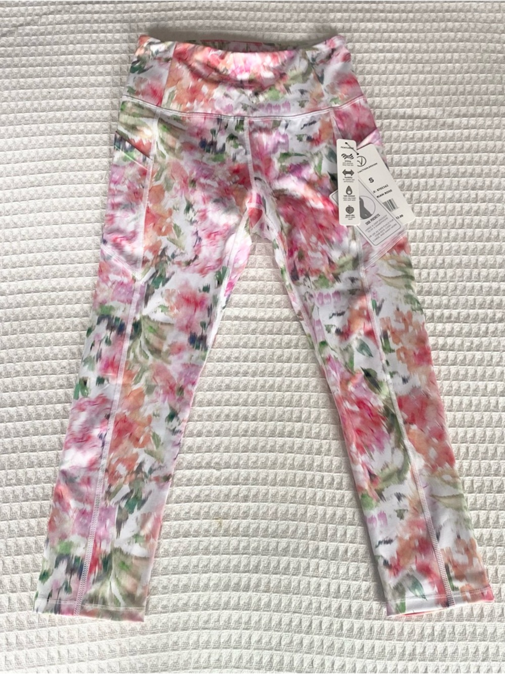 VOGO Athletica Pink White & Green Watercolor Leggings